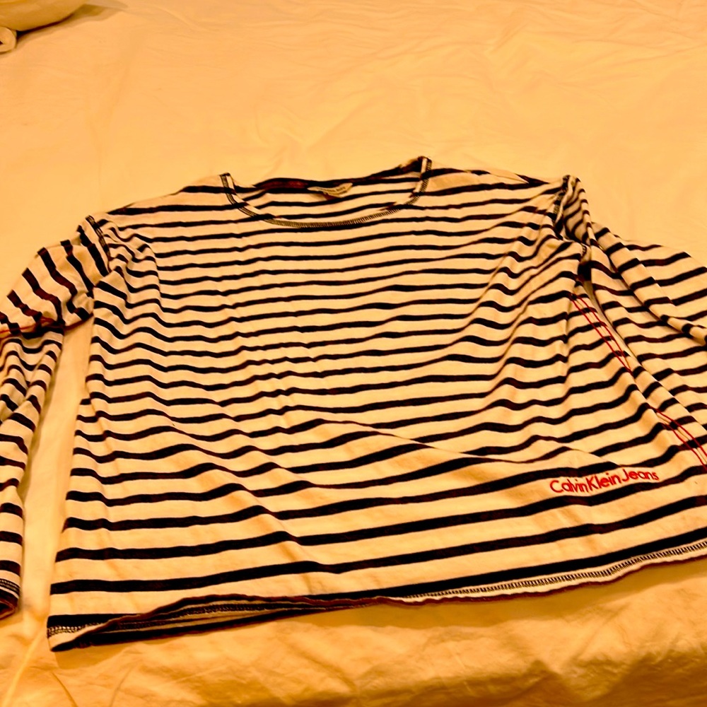 Calvin Klein Jeans women’s LS t shirt off white brown stripes